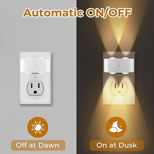 Miniatura 2 de Luz nocturna enchufable a la pared, paquete de 4 luces LED nocturnas, enchufe giratorio, sensor de luz del atardecer al amanecer, luces nocturnas
