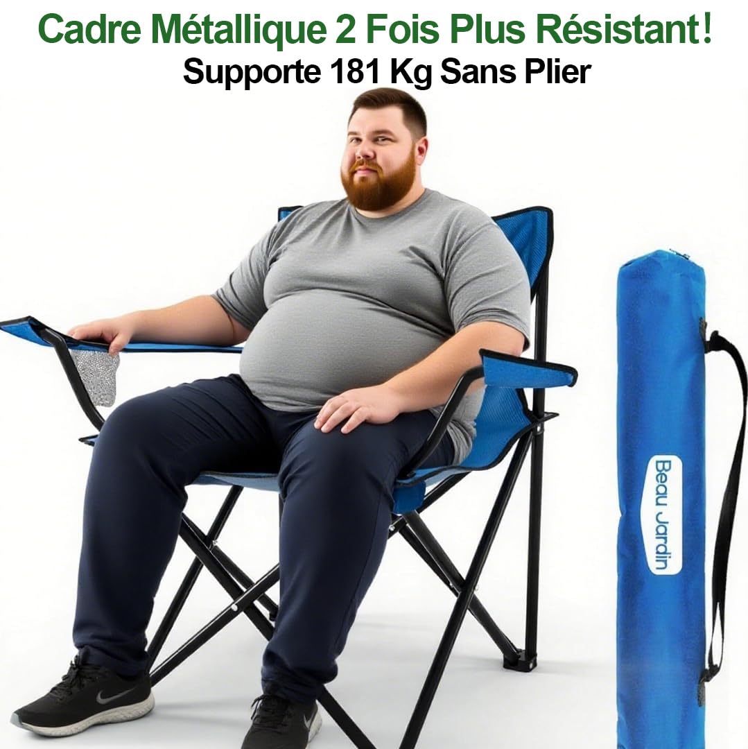 Beau Jardin Chaise Camping Pliante 150 KG Chaise de Plage Pliable avec Porte-gobelet et Sac Surdimensionnées Résistantes et Pliantes Pique-Nique Extérieur Plage Jardin Chaise Longue de Camping Bleu