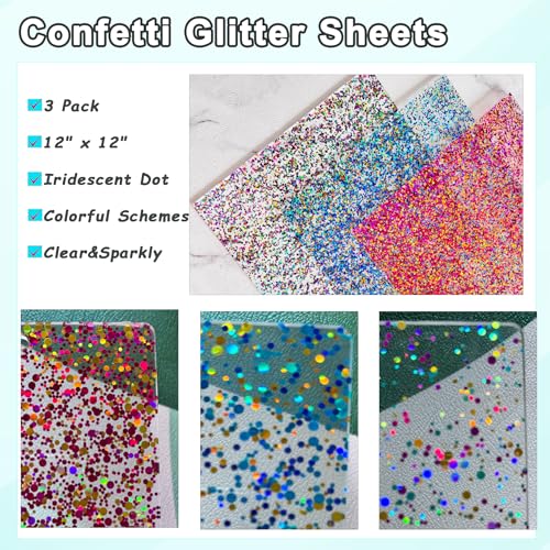 Image of Confetti Dot Glitter Acrylic Sheets 8 inch x 8 inch Clear Sparkly Cast Acrylic Sheet 1 /8 Thick for Laser Cutting and Engraving CNC (3, Assorted, 8 inchx8 inch)