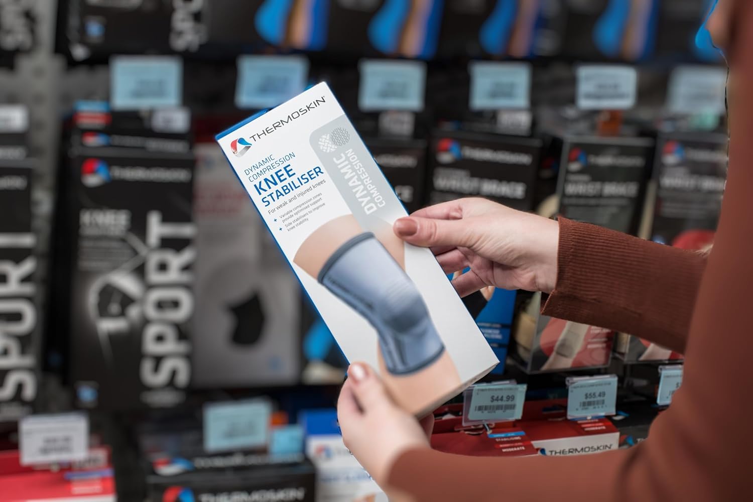 Thermoskin Kniebandage Kniestütze mit Silikonring - Dynamische Kompression Patellasehnenbandage für Männer und Frauen, Knieschoner Sport Alltag, Grau, XL