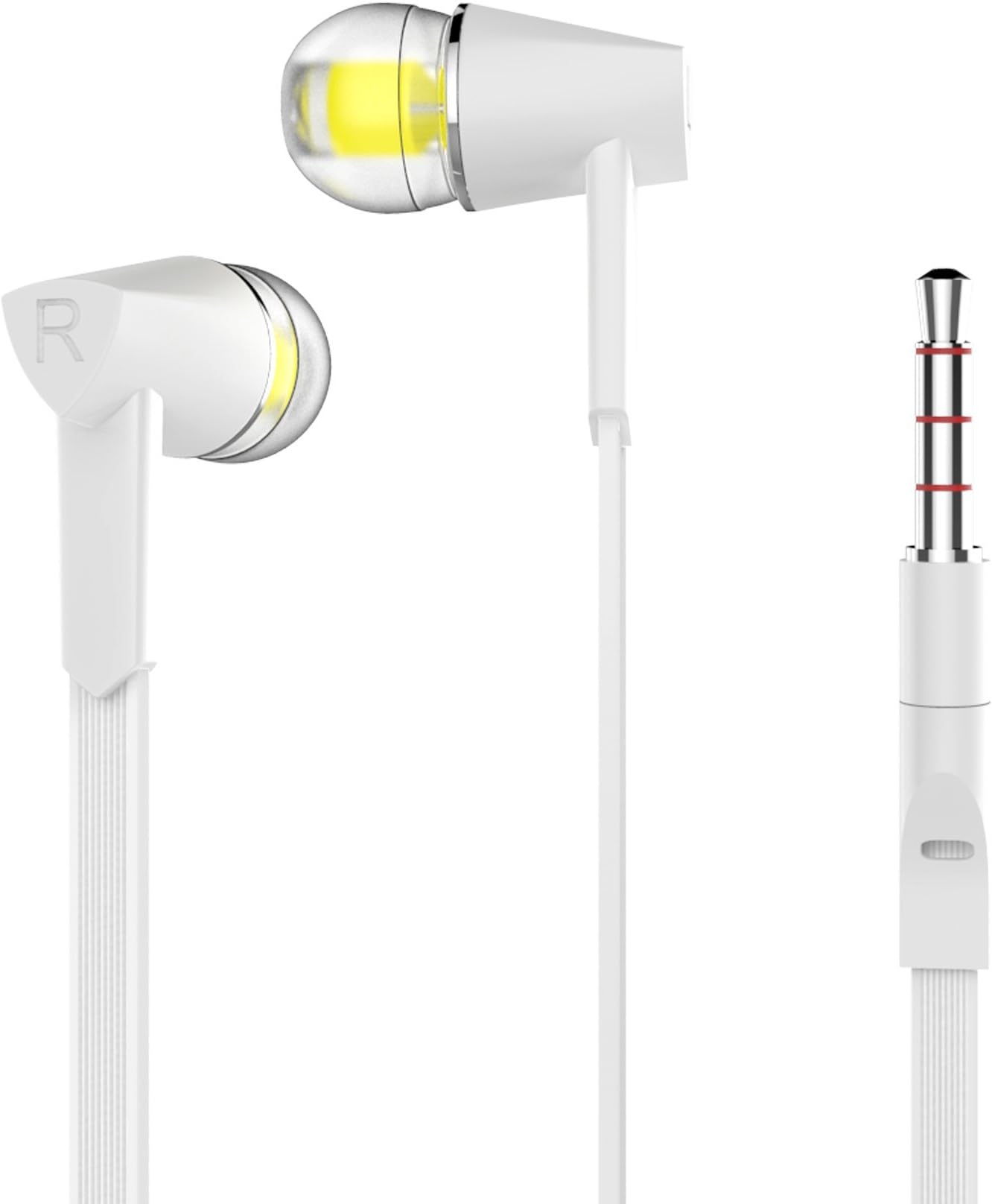 Wired Headphones Stereo Earphones In-Ear Earbuds Control Crystal Sound with Mic White