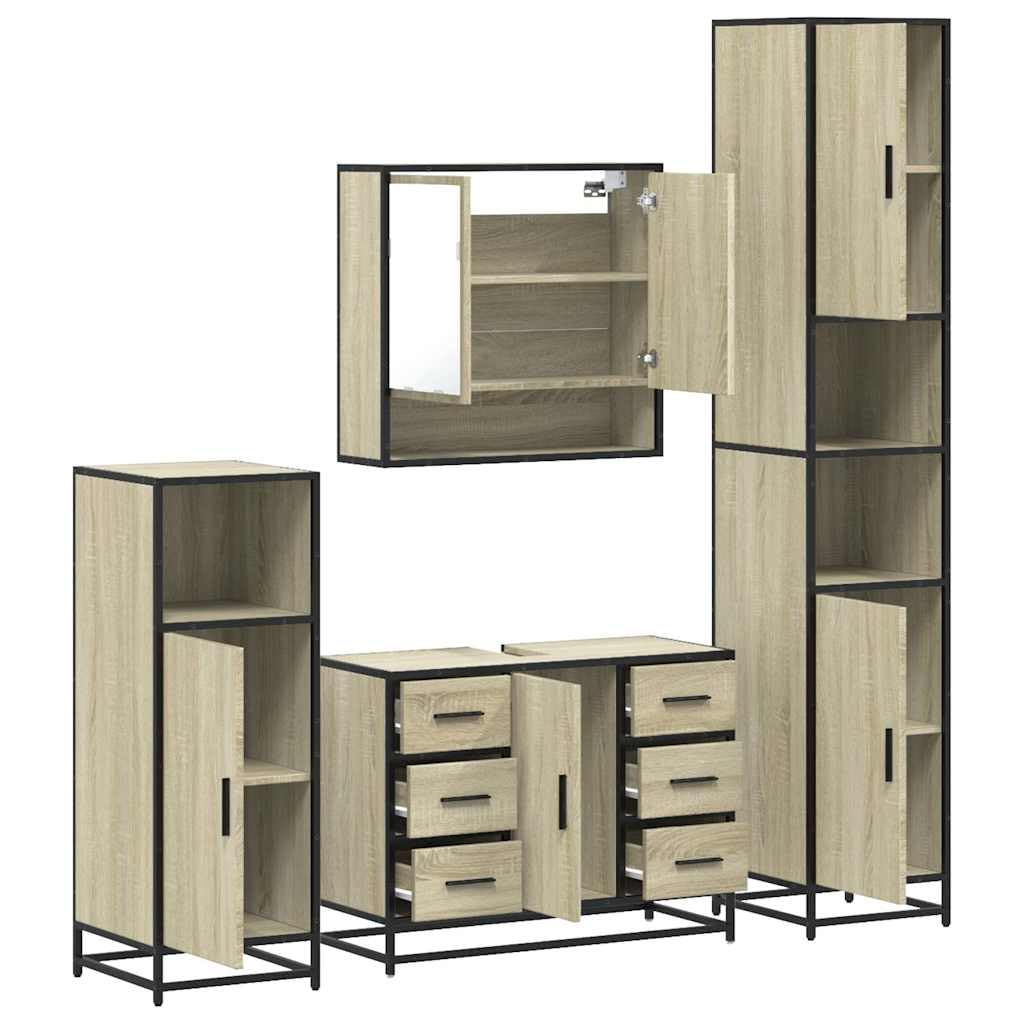 Set di 4 mobili da bagno in rovere Sonoma in legno con struttura in