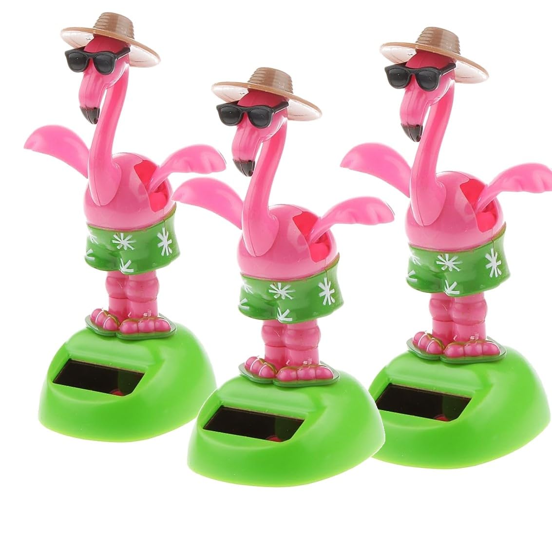 Yelschwa Solar Powered Car Toy Dancing Dolls Flamingo Car Ornament Car Dashboard Bobble Head Decoration For Car Home Office Decor Kids Toys Gifts (3 PCS)