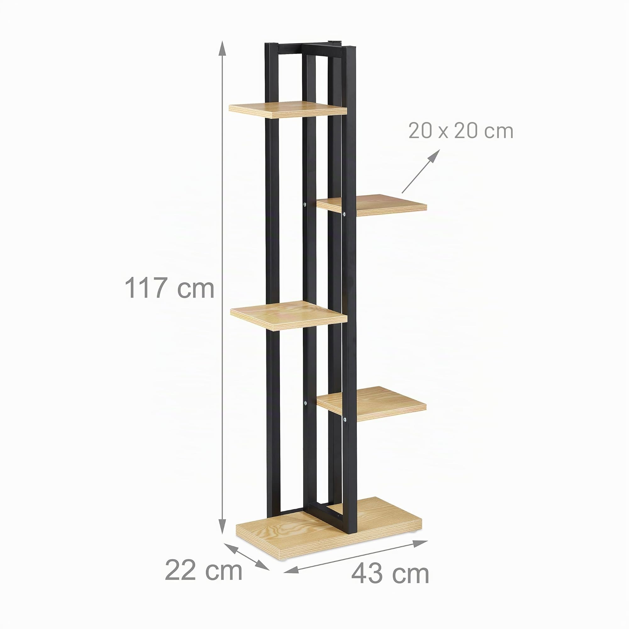 Relaxdays Estantería Metálica Plantas, Escalera Macetas 5 Baldas Interior, Efecto Madera, 117x43x22 cm, Marrón Claro
