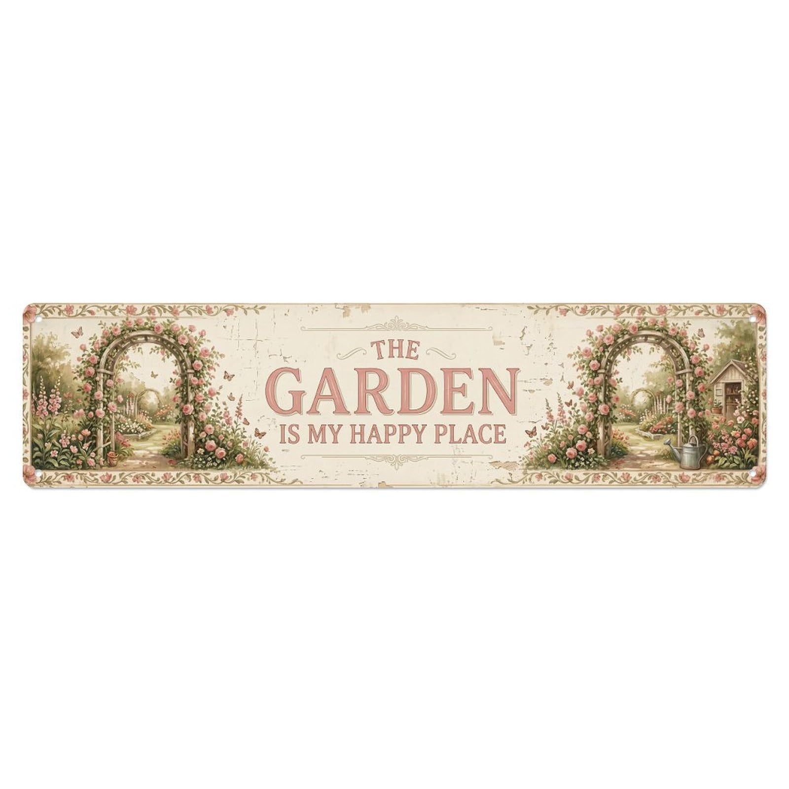 Vintage The Garden Is My Happy Place Rose Arch Metal Tin Sign