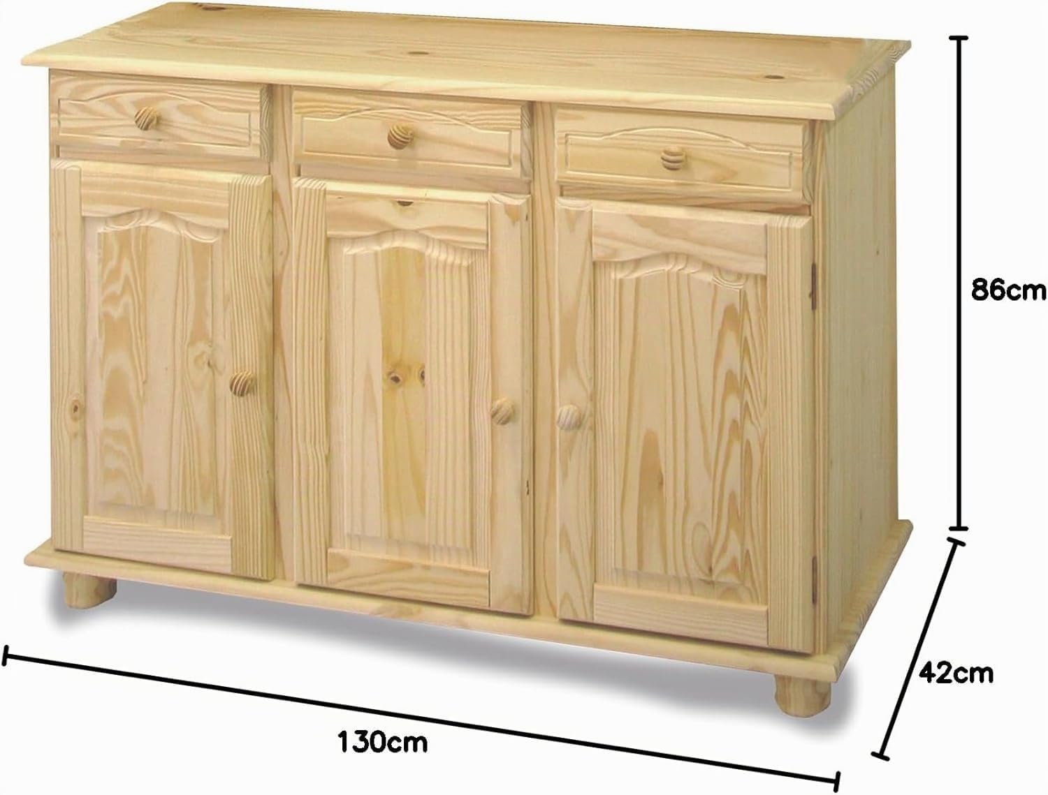 Dogar Altea aparador de 3 Puertas y 3 cajones 86x130x42 cm, AltoxAnchoXfondo, Acabado sin barnizar Mueble Fabricado en Pino Madera de Macizo