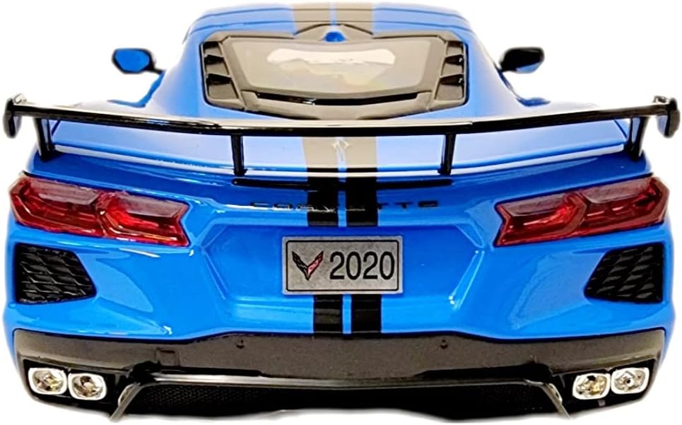 2020 Chevy Corvette Stingray C8 Coupe with High Wing Blue with Black Stripes 118 Diecast Model Car31455