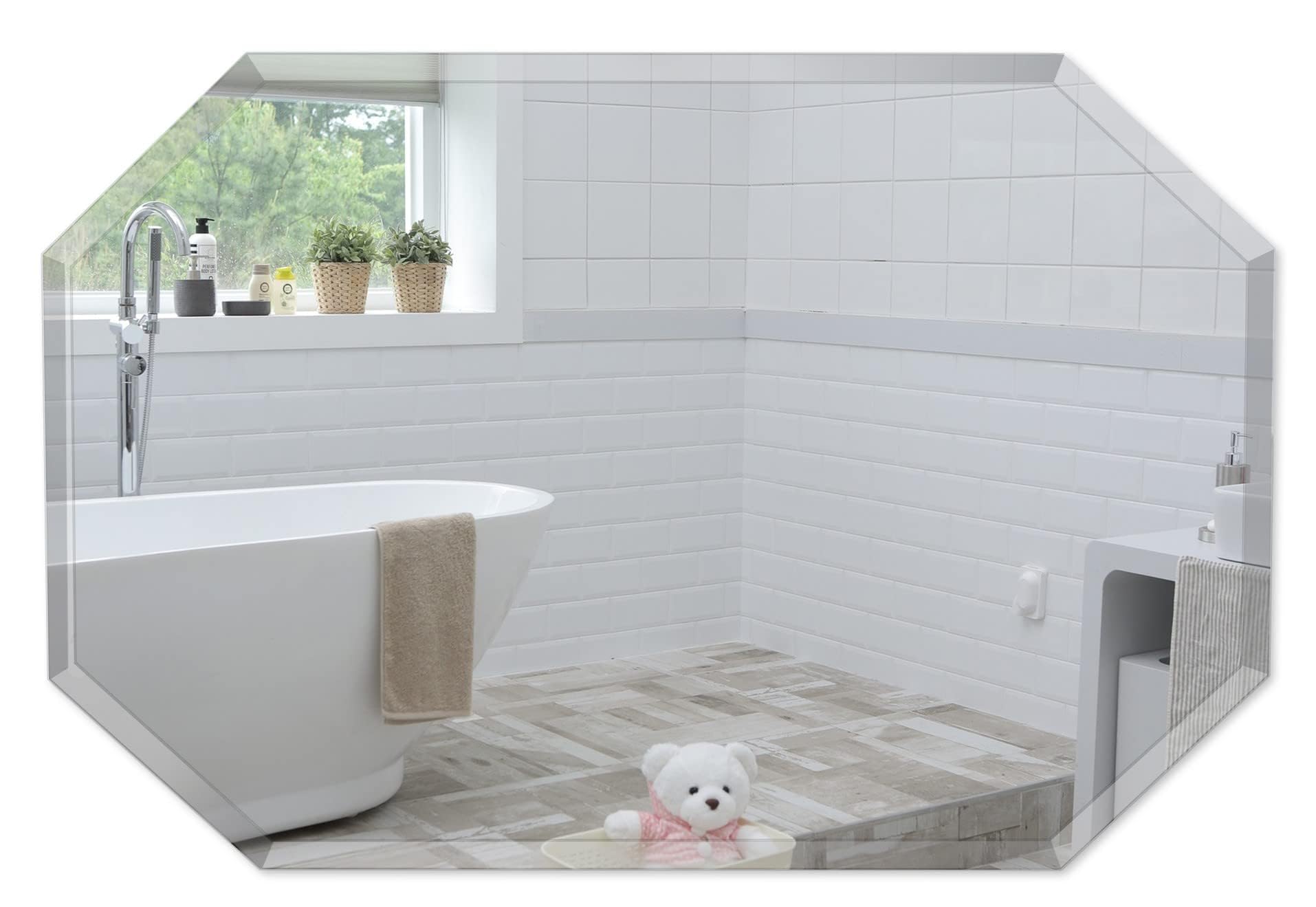 Neue Design Mood® Premium Octagonal Bathroom Mirror, Wall Mounted Bevelled Frameless Mirrors, Hangs Both Ways, Toilet Bedroom Hallway, (50cm x 70cm)