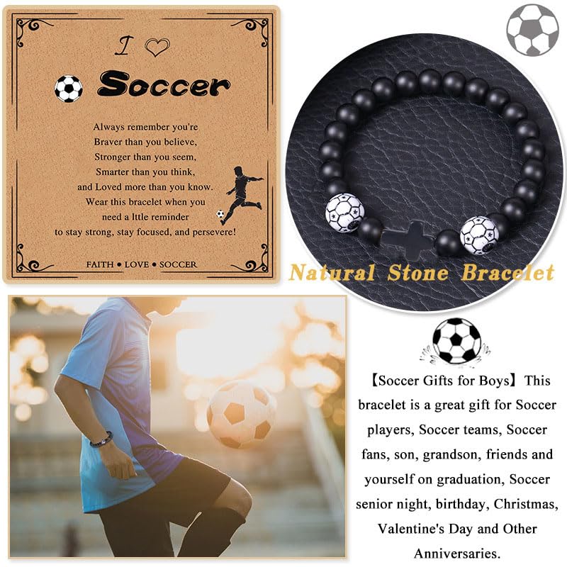 TACBSP Football Bracelet Gifts for Men Cross Beaded Bracelet for Men Son Grandson Brother Friend Valentines's Day Graduation Back to School Gifts for Men (A)