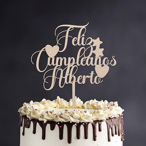 Decoración rústica de madera para tartas de feliz cumpleaños, números en español, feliz cumpleaños, no comestible, decoración de pastelería,