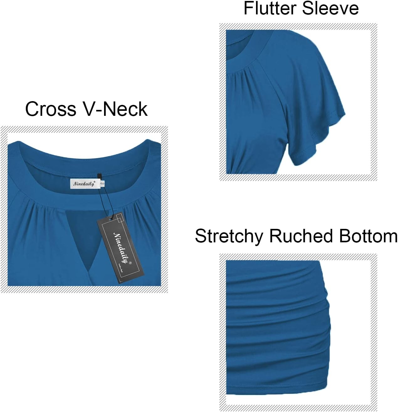 Ninedaily Women Dressy Tunic Tops Crossover V Neck Raglan Sleeve Ruched Blouse - Image 4