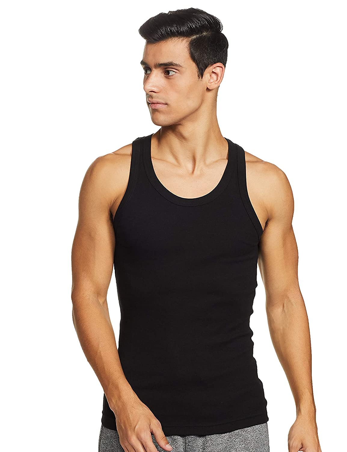 Macroman M-SeriesMacroman Exquizite Derby Classic Vest for Man, 100% Cotton Super Stretchable Gym Vest for Daily and Workout Wear, Black, S, Pack of 1