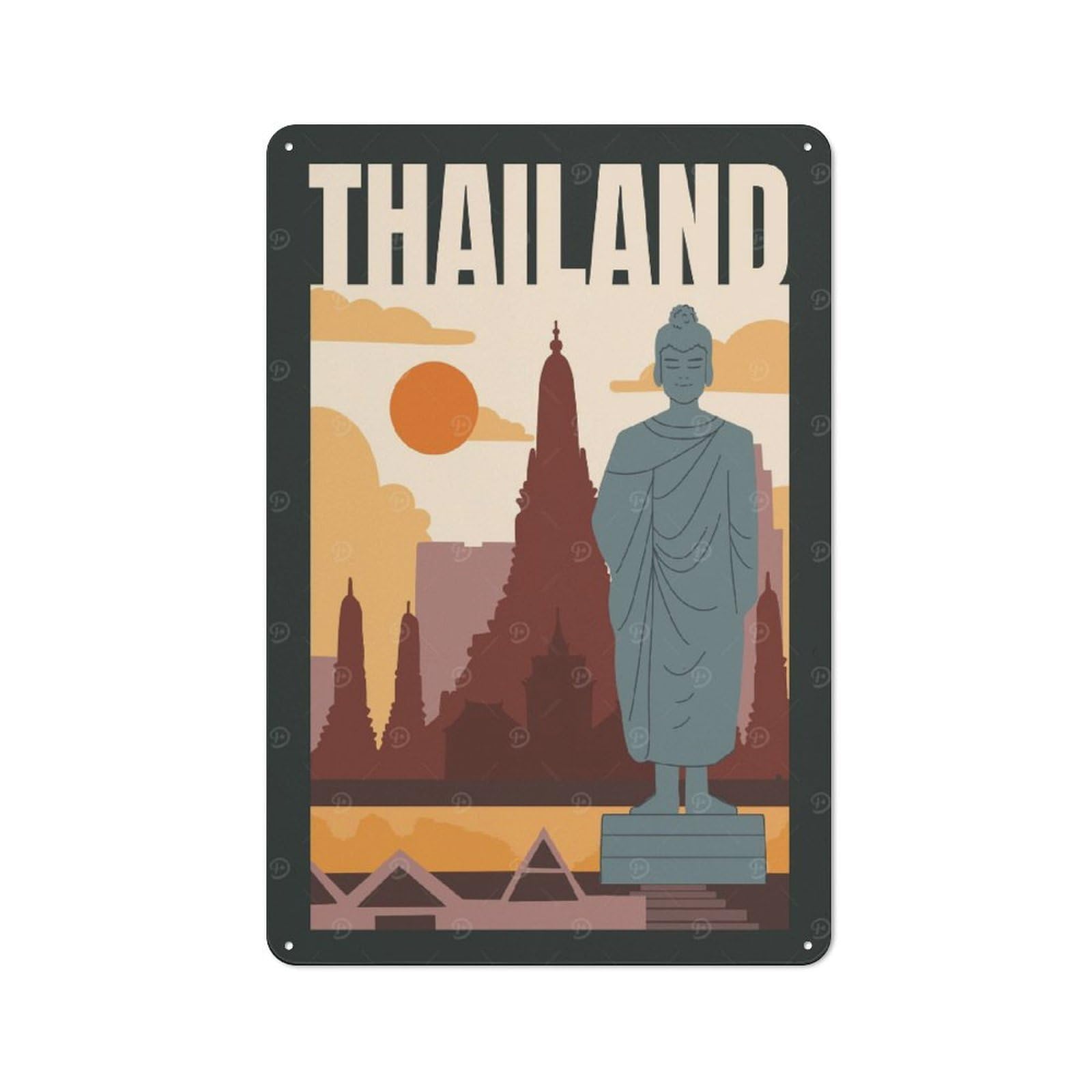 Junmoney Style-23 Thailand Travel (2) Rustic Tin Wall Plaque 30X20cm For Hobby Room Or Studio, A Christmas Gift For People Styling Hobby Room And Studio