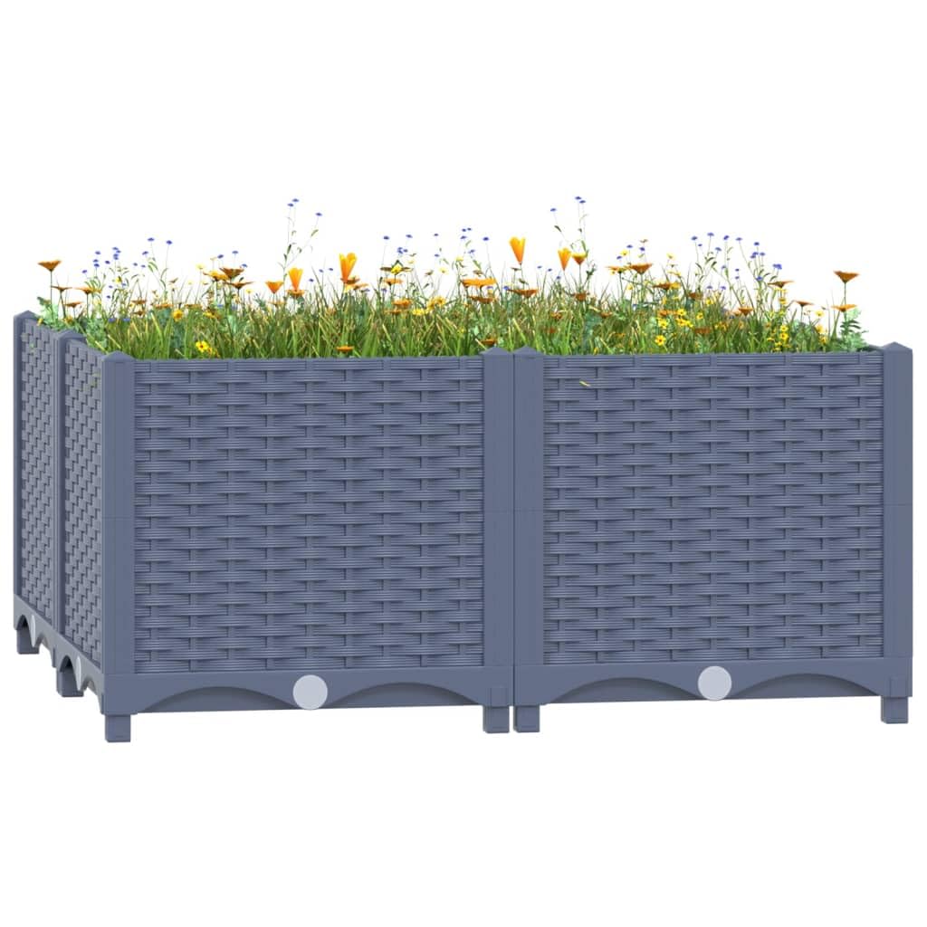vidaXL Gray Polypropylene Raised Garden Bed - Spacious, Durable Outdoor Planter Box, Ideal for Plants, Herbs, Flowers, Square Design, Easy Assembly