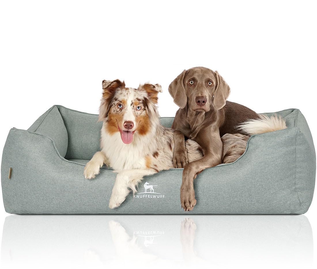 Knuffelwuff Orthopädisches Hundebett Luisa aus Velours mit feinem Handwebcharakter Sunshine Edition XL 105 x 75cm Petrol - abnehmbarer Bezug - waschbar - für große, mittelgroße und kleine Hunde