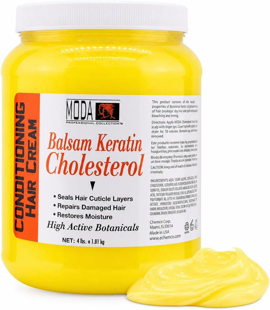 MODA Professional Balsam Keratin Cholesterol Cream for Salon-Grade Hair Restoration & Hospitality Amenity | 6 Actives. Max Repair. Bulk Value. | Intensive Hair Repair & Restored Vitality, 64 Oz Gallon