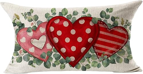 GAWEKIQE El mejor regalo de hojas y flores rojas de amor lumbar algodón y lino funda de cojín decorativa para cama familiar sofá al aire libre 12 x