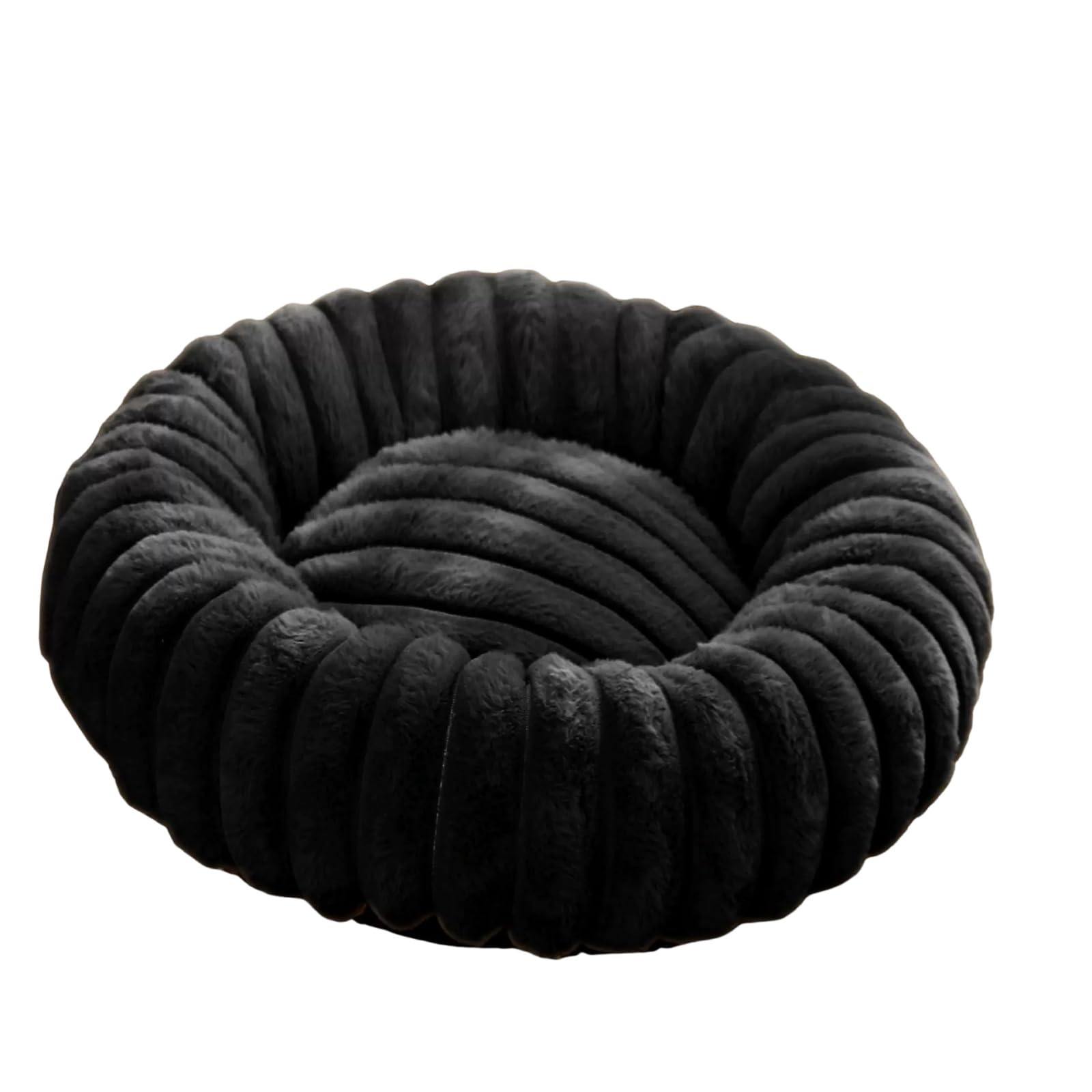 Mateju Plush Donut Pet Bed, Fluffy Pet Cushion Thick Warm Soft Plush Dog Cat Bed for Indoor Stripe Style Calming Puppy Kitten Petbed with Non Slip Bottom, for Small Medium (Black,60cm)