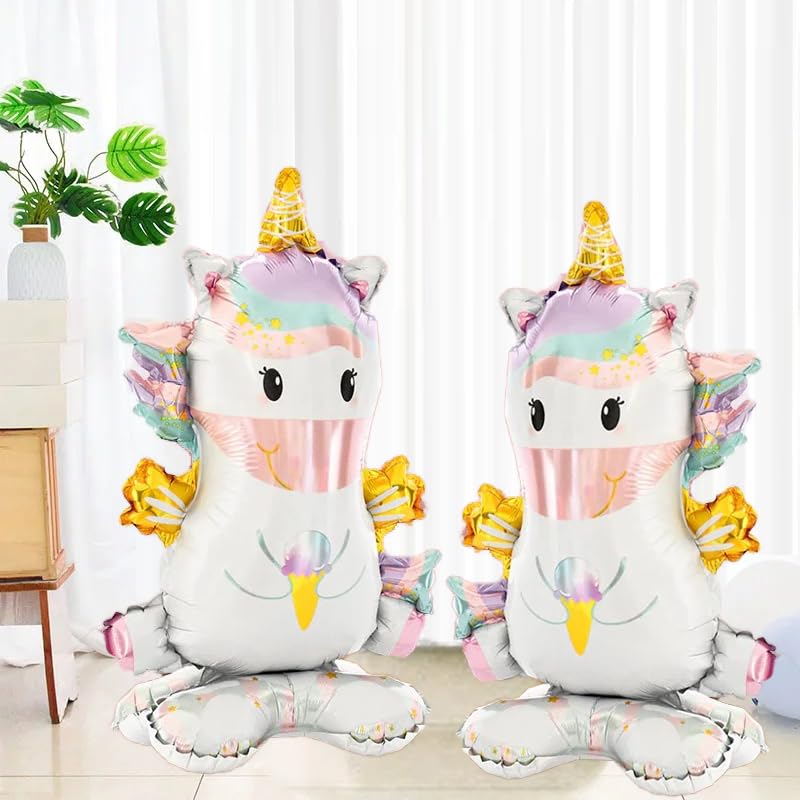 Image of AMFIN (Pack of 2) 3D Self Standing Unicorn Foil Balloon, Pastel Birthday Decoration - Pink & Purple