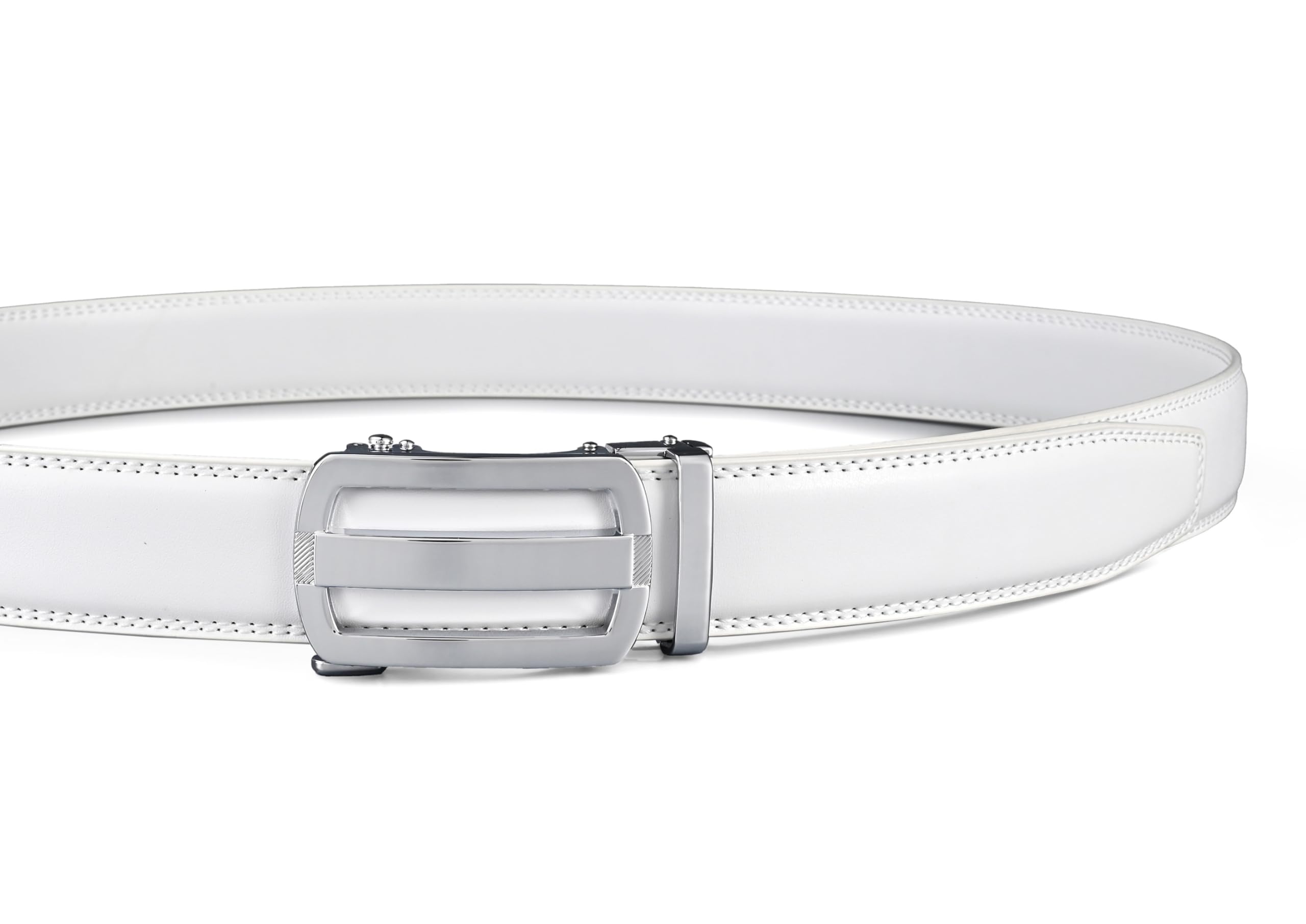 guvoosm Mens Belt,Ratchet Dress Adjustable Belts with Automatic Buckle -Trim to fit-35cm wide-2017-White Belt-110