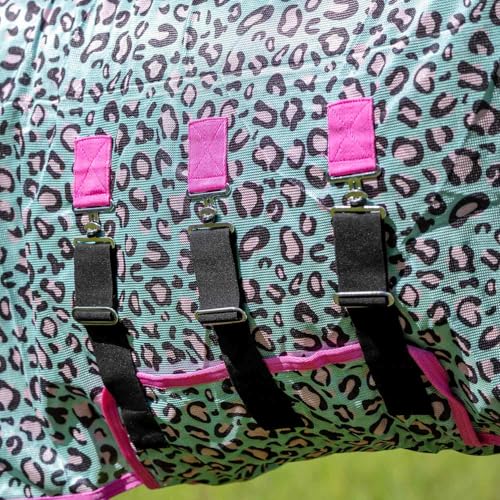 Image of Jeffers Expression Softmesh Combo Neck Horse Fly Sheet w /Attached Neck Cover, 66 inch, Breathable Mesh Horse Blanket, Adjustable Belly Straps, Tail Flap, Lightweight Fly Protection Sheet - Party Cheetah