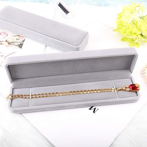 Miniatura 5 de iSuperb Juego de 2 collares de cadena larga de terciopelo, caja de regalo, joyero a granel, pulsera, colgante, vitrina, gris, para niñas, boda