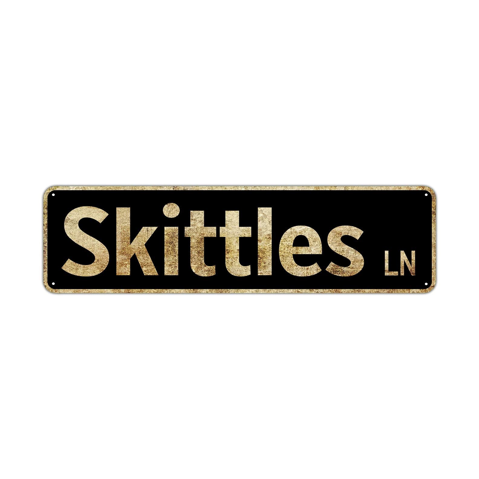Skittles Ln Street Sign Rustic Vintage Retro Metal Decor Wall Shop Man Cave Bar Posters Tin Sign Metal Art Street Sign Wall Decoration Family Street Corner Garage Courtyard Corridor 4x16 Inch