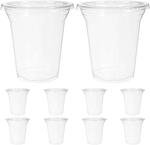 Kichvoe 10 tazas de plástico desechables taza de café con tapa tazas desechables transparentes tazas transparentes taza de plástico con tapa tazas