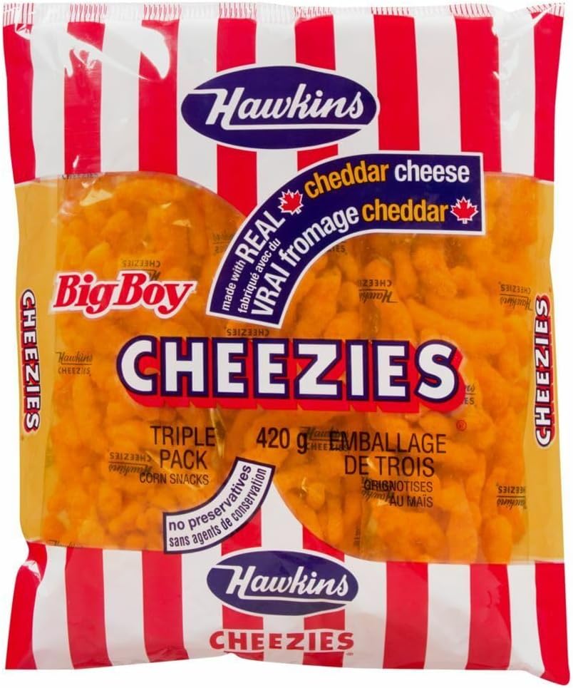 Hawkins Made with Real Cheddar Cheese Cheezies, Big Boy Triple Pack 420g, 14.8oz , Made in Canada