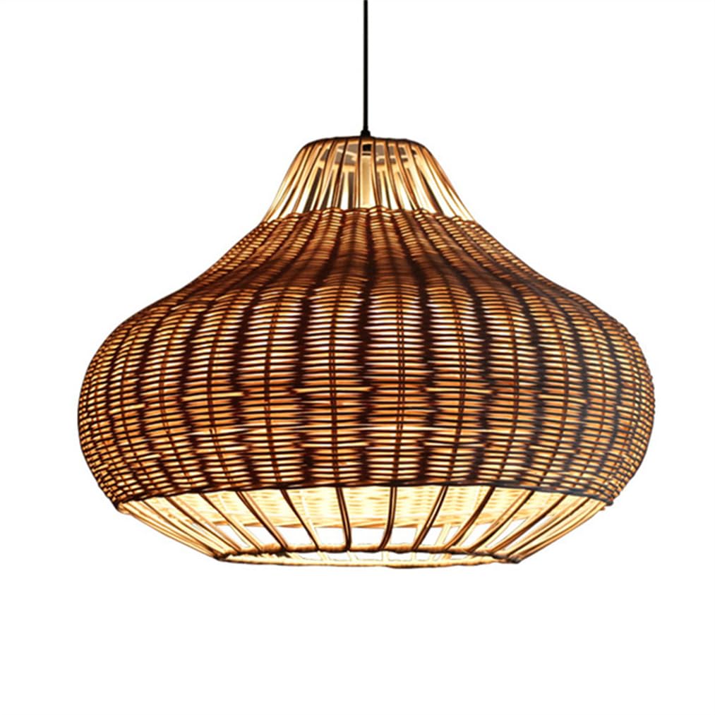 LYMSXAZOU Bamboo Rattan Chandelier Ceiling Lamp Coastal Lighting Natural Wicker Finish E27 Pendant Light Fixtures for Kitchen Island, Boho Retro