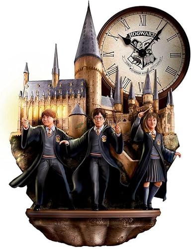 The Bradford Exchange Reloj de pared de Harry Potter con ventanas iluminadoras de Hogwarts