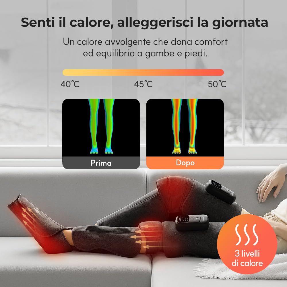 HuBDIC HubiCare - Massaggiatore per gambe senza fili, con calore e compressione d'aria, per circolazione e sollievo dal dolore, 5 modalità con 5 intensità, riduce il gonfiore, dispositivo di