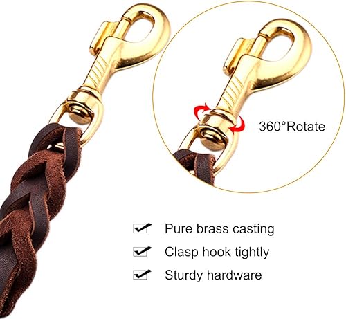 Miniatura 7 de Collar de perro de cuero para perros medianos con correa de perro de cuero trenzado de 6 pies x 1/2 pulgadas