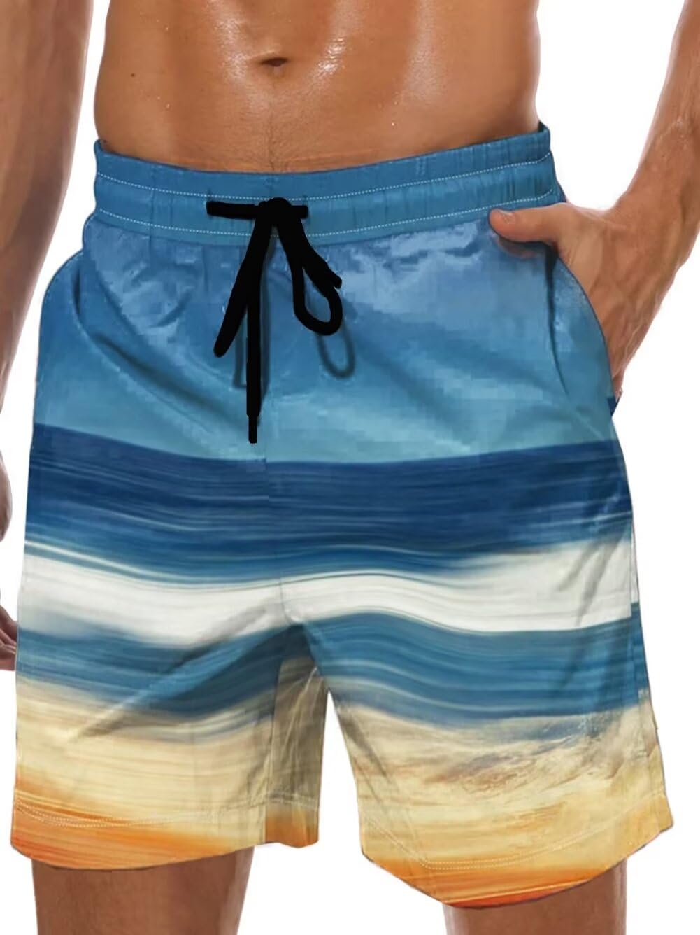 Lzzidou Men's Swim Trunks 9 Inch Inseam Bathing Suit Hawaiian Swimsuits Mesh Lining Beach Shorts with Pockets, Beach, M