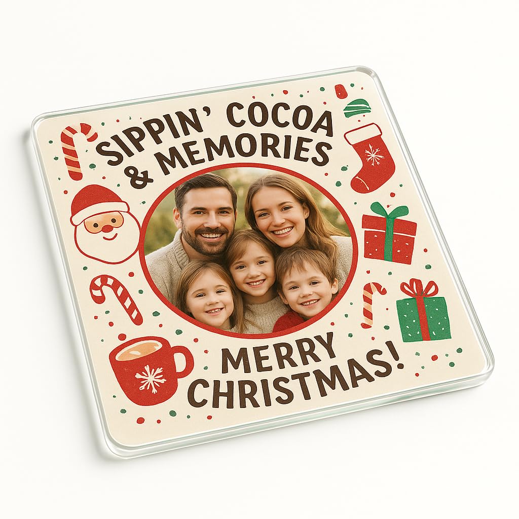 Personalised Acrylic Coaster Gift with Personalised Cocoa Cheer Frame - Festive Christmas Photo Keepsake for Mummy's Warm Memories