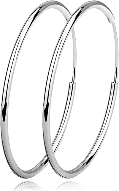 Sterling Silver Fine Hoop Earrings Circle Endless Loop- Jewellery for Women Girls Diameter Size: 20 30 40 50 60 mm