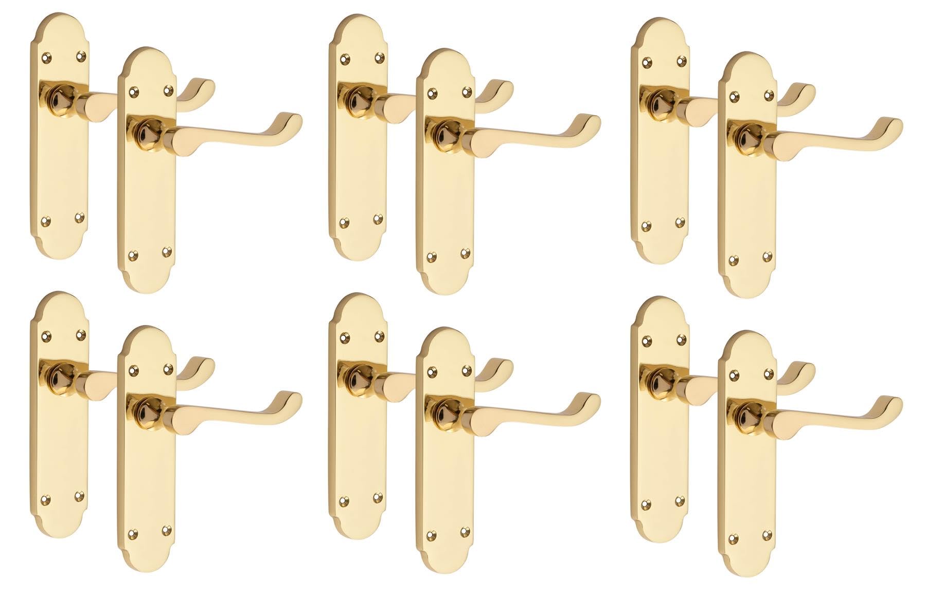 Golden Grace Polished Brass 6 Pairs Victorian Scroll Epsom Design Door Handle Finish 168 X 40Mm