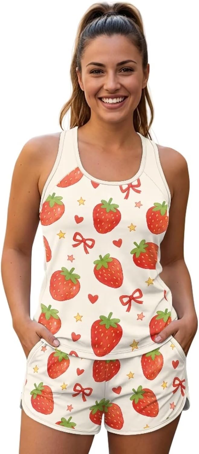 Women Tankini Swimsuit with Shorts - Tummy Control Two Piece Bathing Suit Summer Swimwear with Sporty Pockets S-6XL