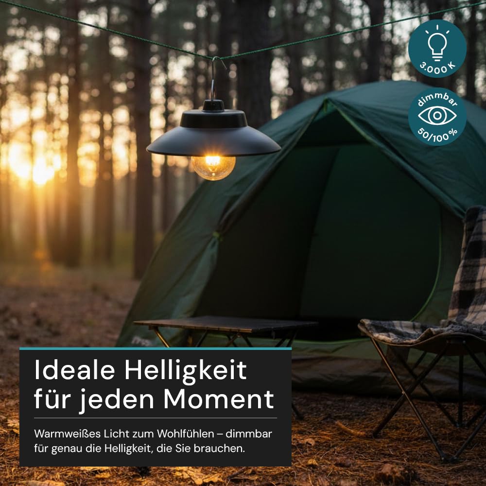 LUXULA Solar Hängeleuchte Outdoor 2 Stück - LED Solarlampe zum Aufhängen, warmweiß 3000K, 200lm, dimmbar, IP54 wetterfest, Retro Hängelampe für Garten, Terrasse, Balkon, Camping - Solar & USB-C