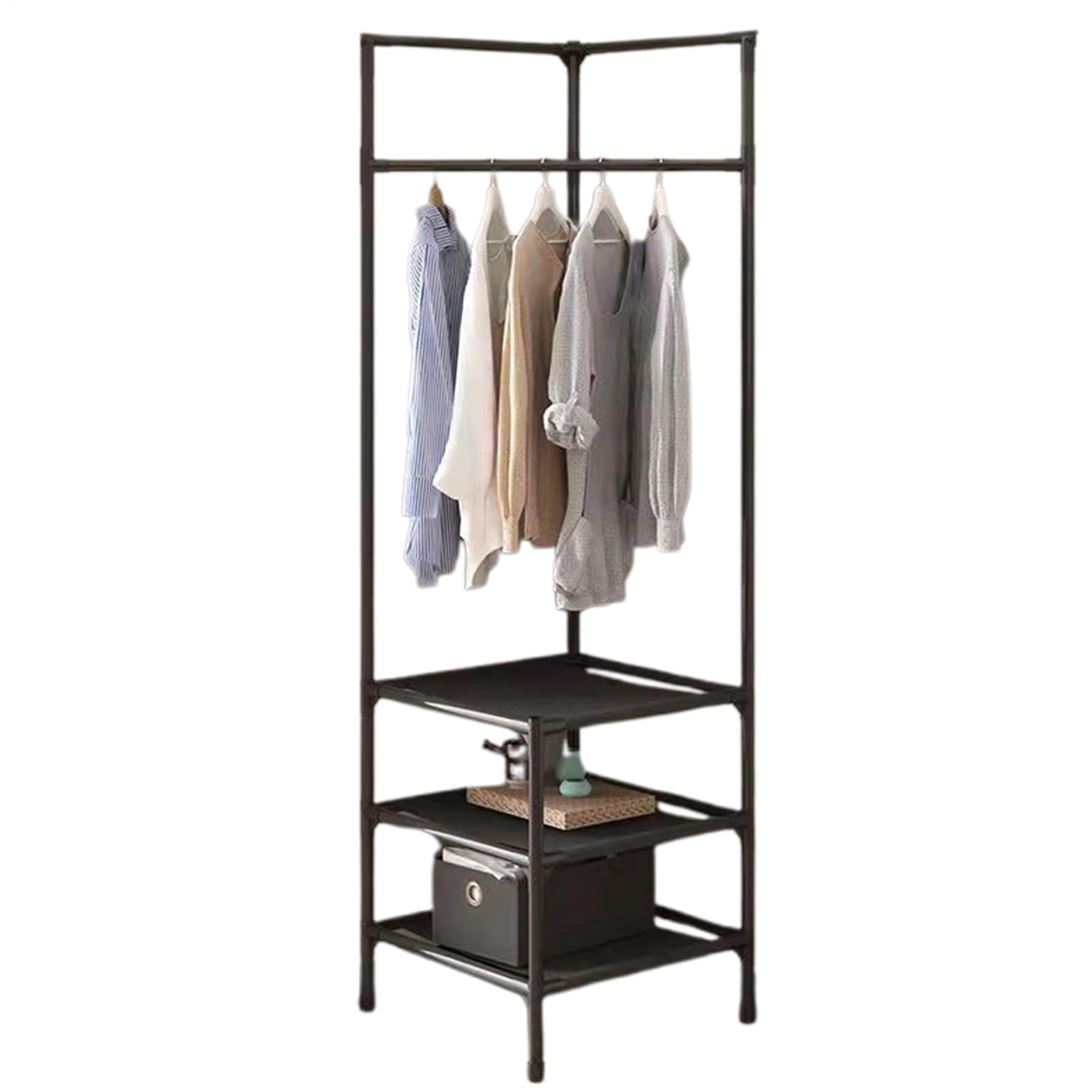 Huyeruie Clothing Rack, Corner Coat Rack Stand | Floor Standing Entryway Clothes Rack | Metal Corner Coat Rack | Multipurpose Shoe Rack | Corner Storage Rack For Hall Laundry Room, Bedroom