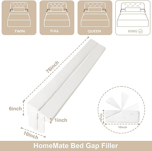 Miniatura 3 de Homemate Almohada plegable de cuña de cama tamaño King de 76 pulgadas para cabecero, relleno de espacio de cama mejorado entre el colchón y la