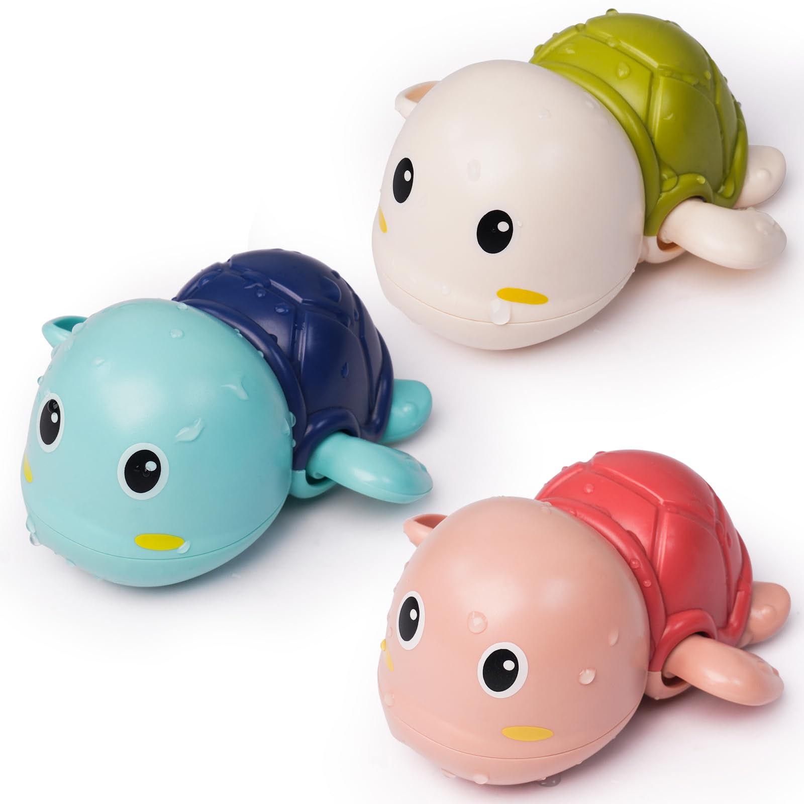 LiKee Bath Toys 3 Pack with 3 Colors | Cute Swimming Turtles Wind Up Toys for Baby Toddlers 1+ Year Old | Floating Bath & Pool Toys for Kids Age 1-3-5 | Baby Shower & Birthday Gift (Boys Girls)