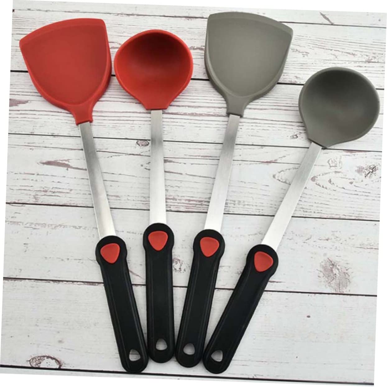 Spatola da Cucina in Acciaio Inossidabile Impugnatura in Silicone Antiscivolo per Wok e Padelle Antiaderenti