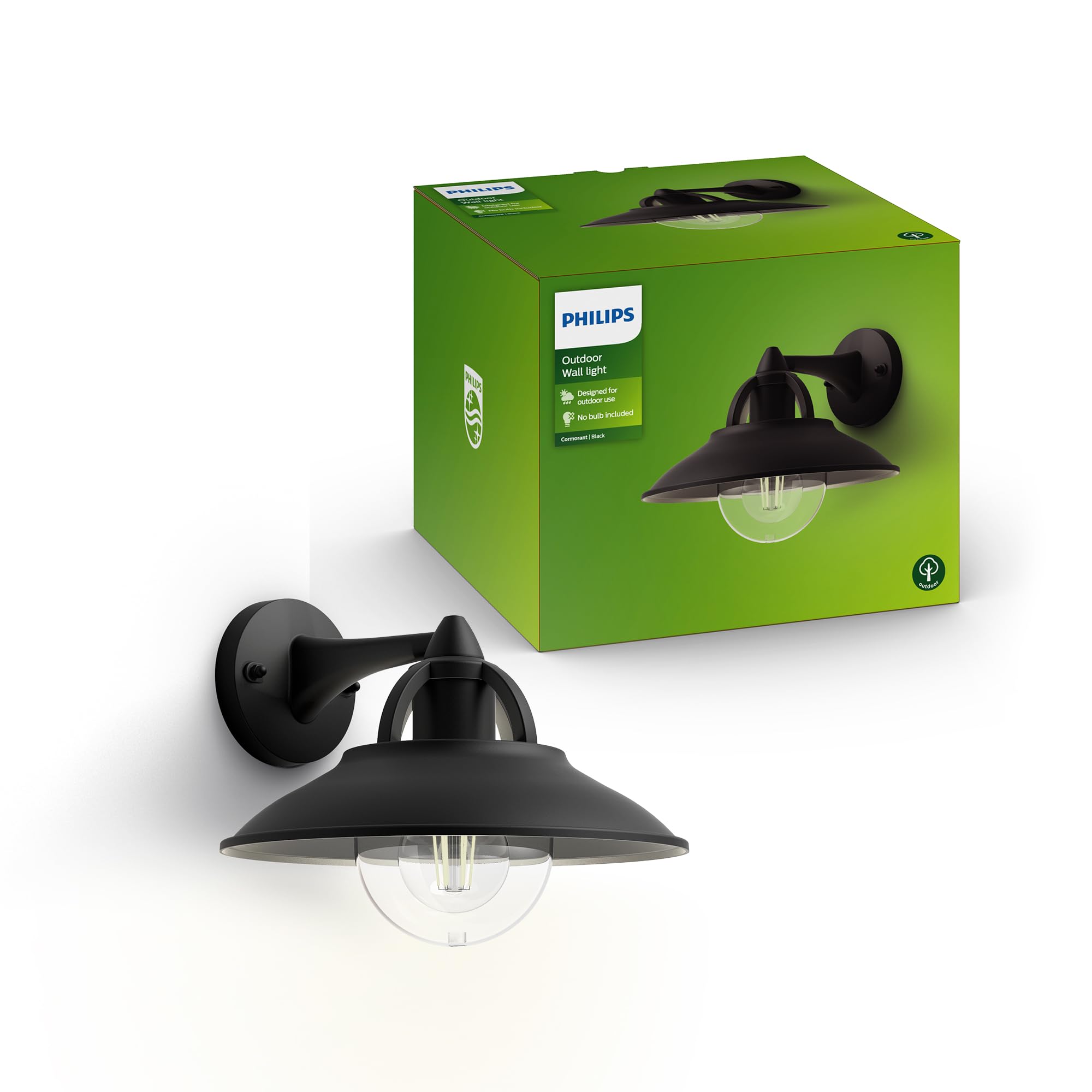 Philips Cormorant Kinkiet Zewnętrzny, IP44, Odporny na Warunki Pogodowe, Trwały, Klasyczny Design, Aluminium, Czarny, Żarówka E27 Sprzedawana Osobno