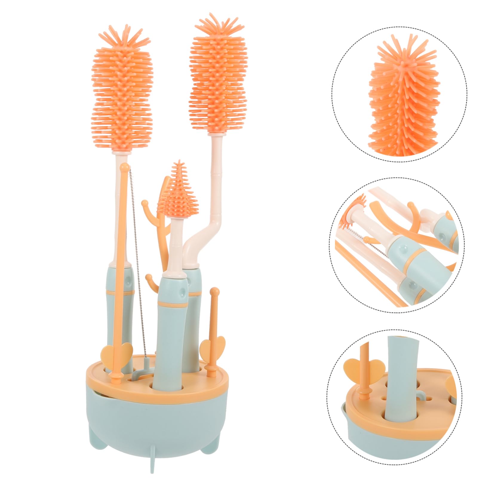 Set de Cepillos para Limpieza Profunda de Biberones y Pajitas con Mango Extendido, Material Silicona y TPE, Adecuado para Viaje y Cuidado de Botellas de Ñiño