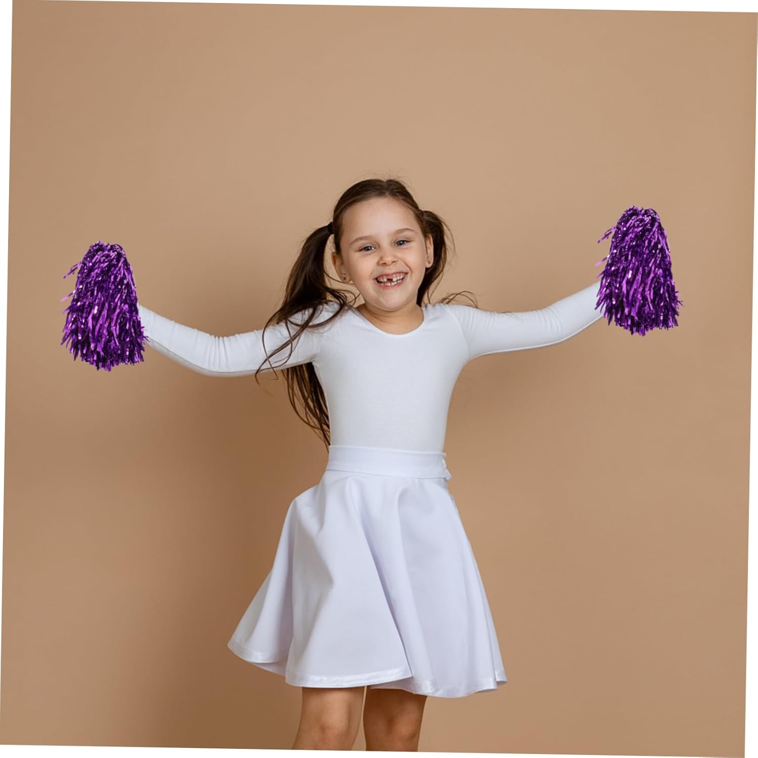 MAGICLULU 16pcs Cheerleader Pom Poms Handles Metallic Foil Cheerleading Pompoms Party Costume Accessory for Sports Events Dance Performances and Celebrations