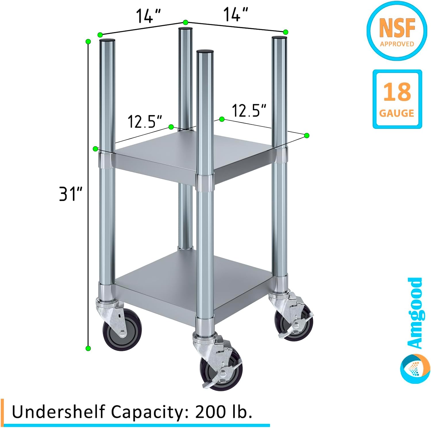 14 in. x 14 in. x 31 in. Stainless Steel Rice Warmer Stand with Two Shelves and Casters
