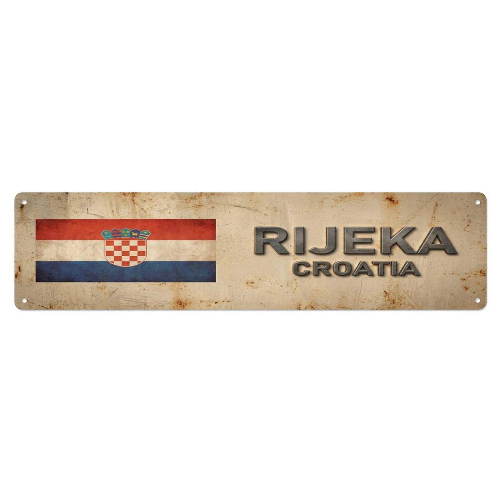 Metal Tin Sign Vintage Rijeka Croatia Flag Decor Rustic Travel