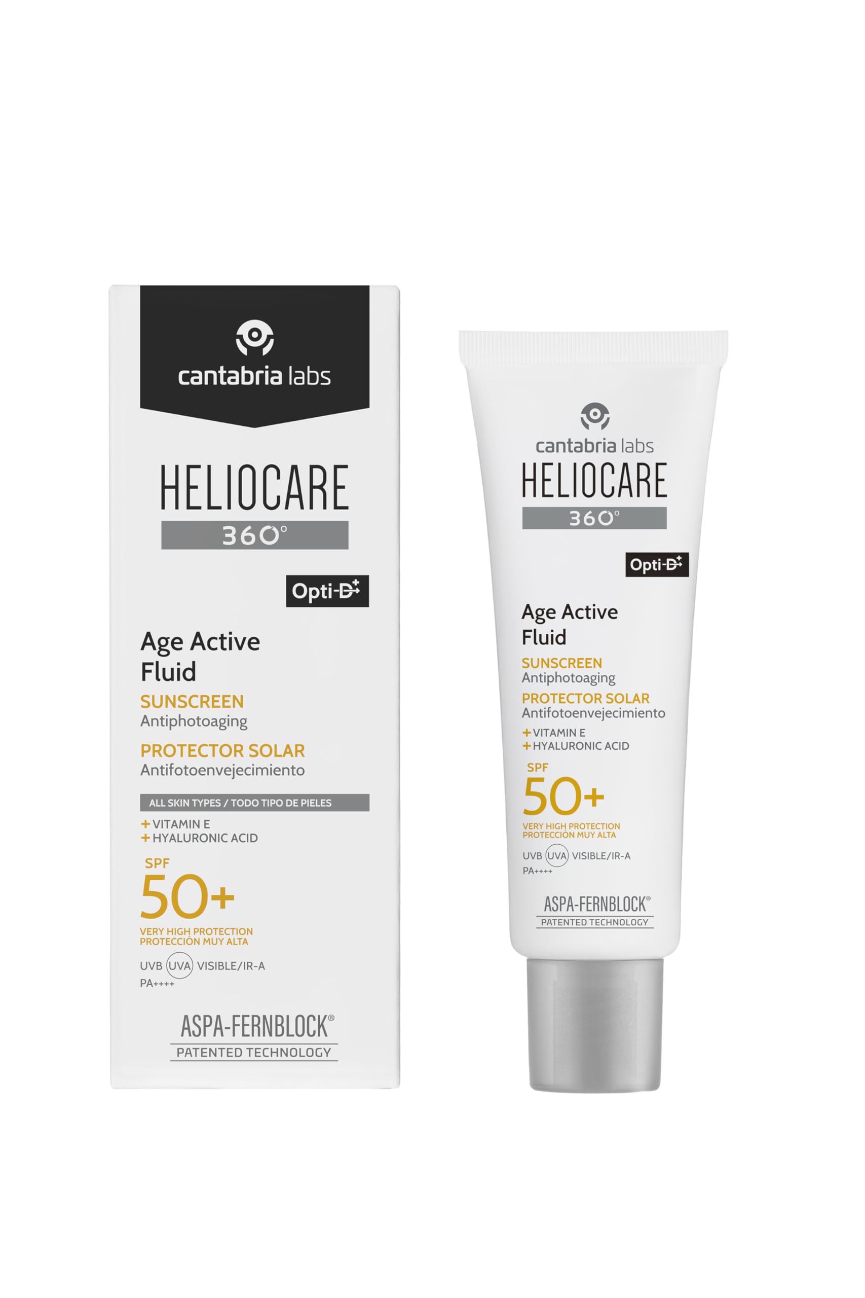 Heliocare 360º Age Active Fluid SPF 50 Sunscreen | Anti-Aging & Blue Light Protection | Reduces Fine Lines & Wrinkles | Ultra-Light, Invisible Finish | Water & Sweat Resistant | 50ml