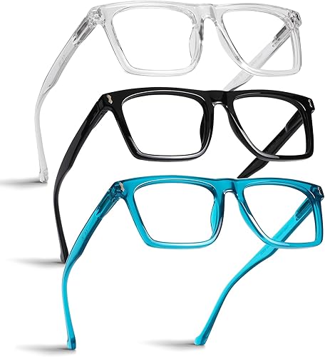 Vista 22 de AQWANO 4 Pack Computer Reading Glasses Blue Light Filter Readers Glare Glasses for Men Women Paquete de 4